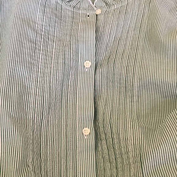 J Crew Ruffleneck Tuxedo Green Stripped Shirt - Picture 5 of 7